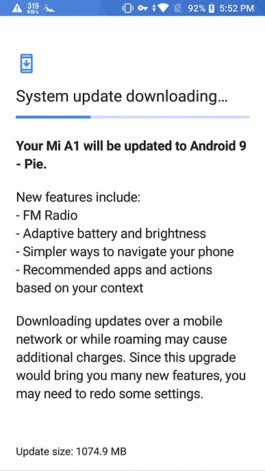 Смартфон Xiaomi Mi A1 получил финальную версию Android Pie