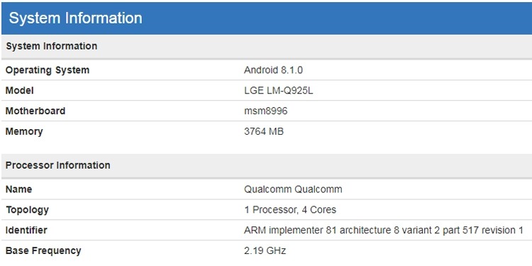 Смартфон LG Q9 замечен в бенчмарке с процессором Snapdragon 821