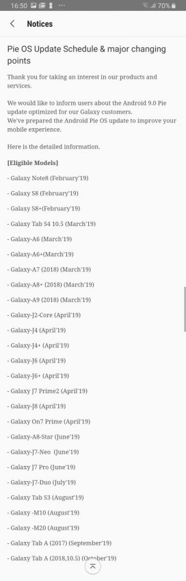 Samsung опубликовала обновленный график выхода обновлений до Android 9.0 Pie для своих смартфонов - 2