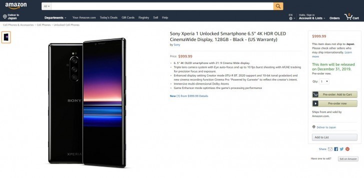 Флагманский смартфон Sony Xperia 1 появился в предзаказе