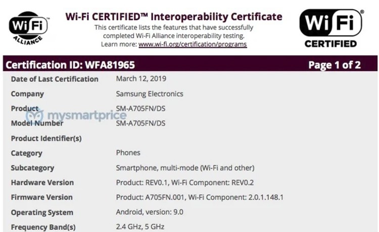 Wi-Fi-сертификация говорит о скором анонсе смартфона Samsung Galaxy A70