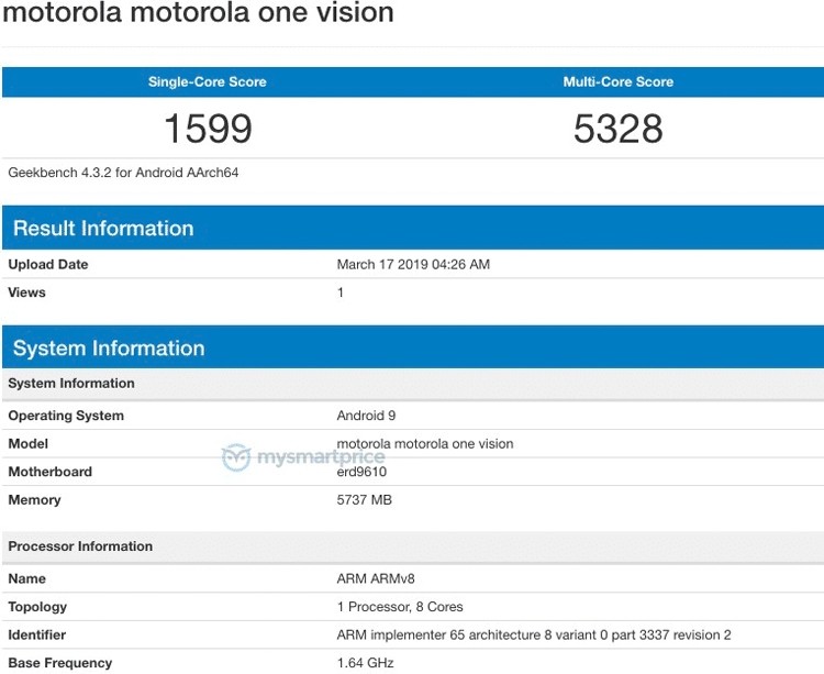Смартфон Motorola One Vision «засветился» в бенчмарке