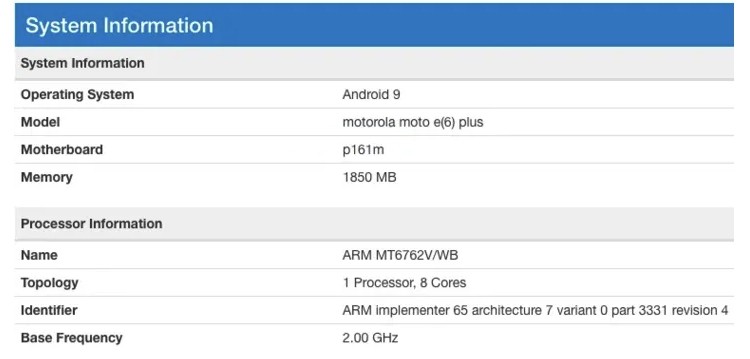 Смартфон Moto E6 Plus замечен с процессором MediaTek Helio