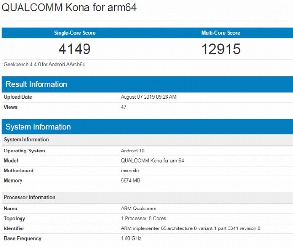 Snapdragon 865 в Geekbench