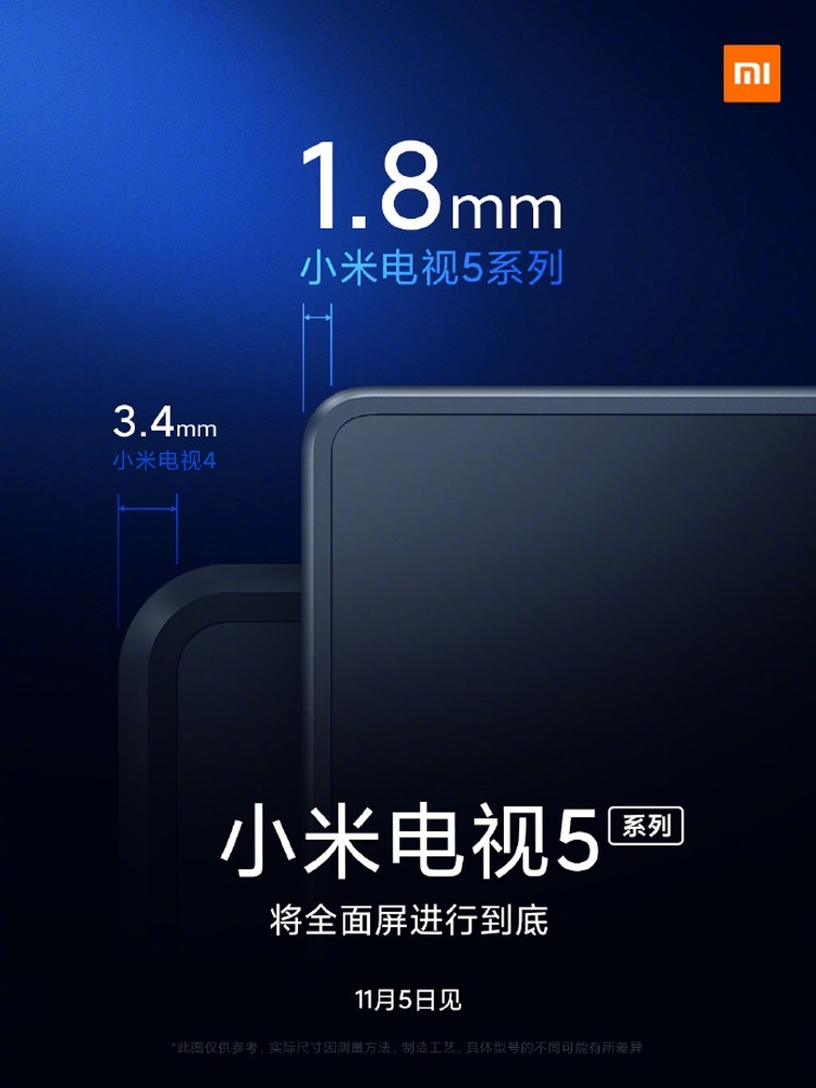 Подробности о дизайне телевизоров Xiaomi Mi TV 5: узкая рамка и толщина менее 6 мм