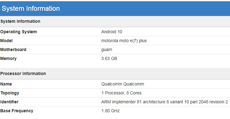 Moto E7 Plus станет одним из первых телефонов на микропроцессоре Snapdragon 460