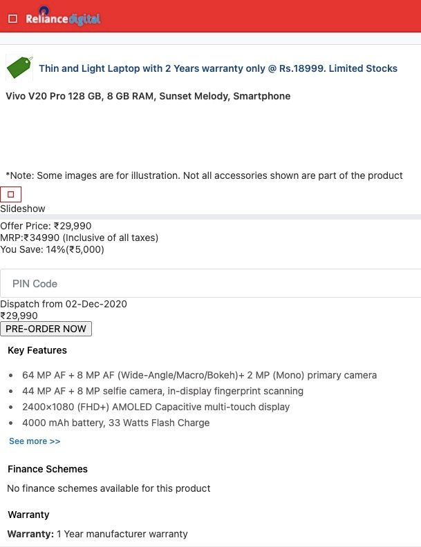 Стоимость и характеристики Vivo V20 Pro с бровью перед анонсом