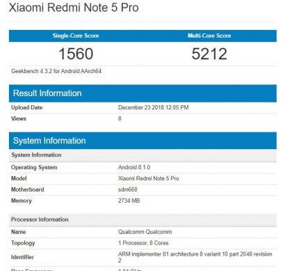 Xiaomi Redmi Note 5 Pro с Android Pie и в версии с другим чипом появился в Geekbench – фото 1