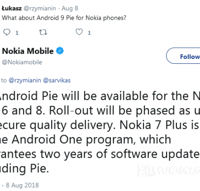 Nokia 3, 5, 6 и 8 получат Android 9 Pie