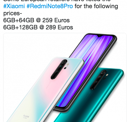 Цена Redmi Note 8 Pro в Европе