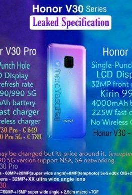 Рассекречены цены и характеристики всей флагманской линейки Honor V30, Honor V30 Pro и Honor V30 Pro 5G